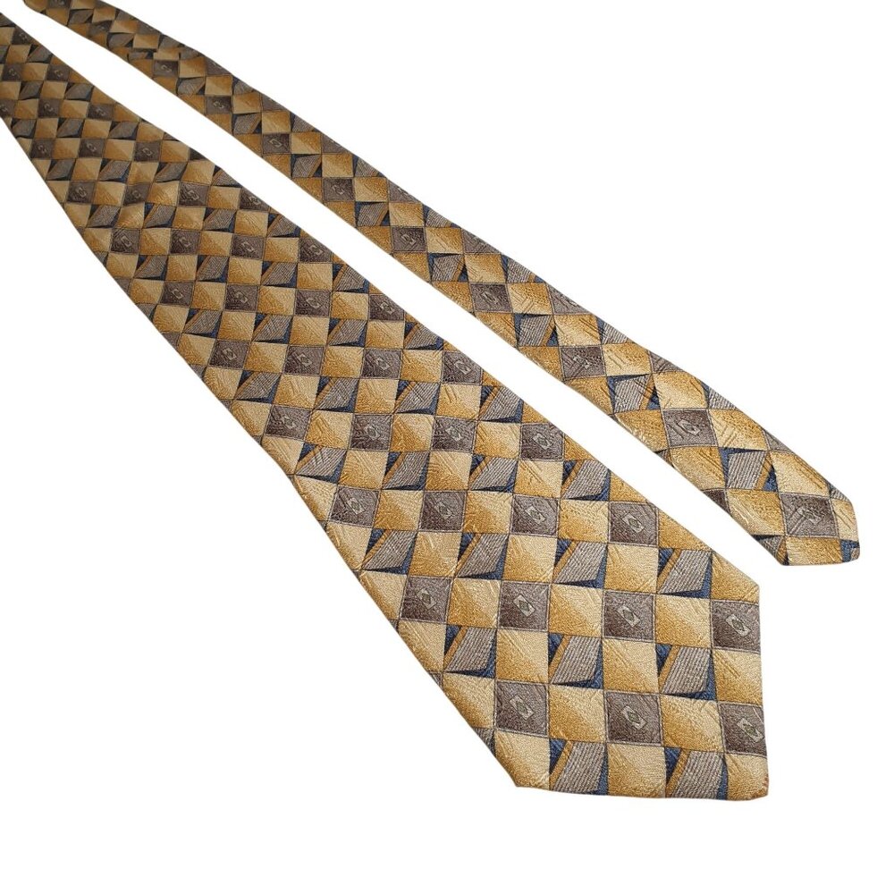 Vintage Nordstrom XMI Series 325 Men Necktie Luxury Geometric Yellow Brown Silk